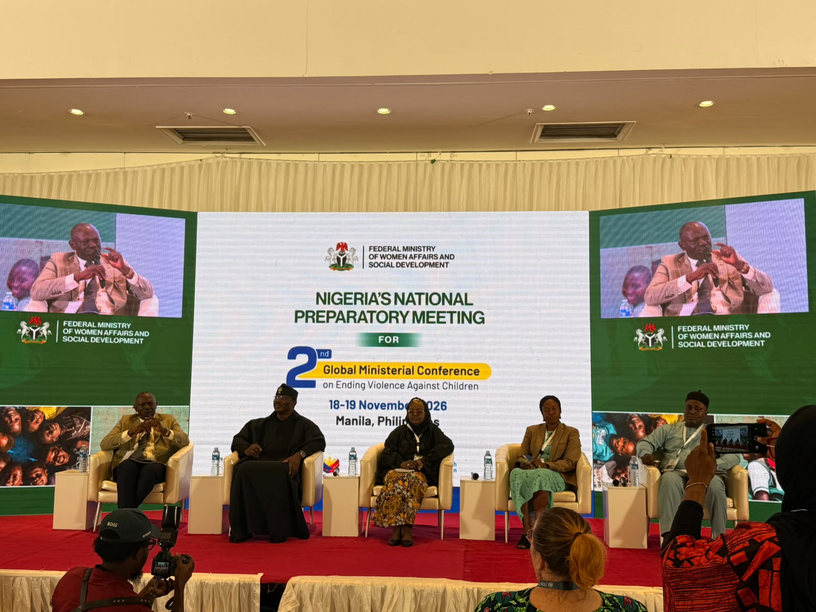 Panel discussion on stage at Nigeria's National Preparatory Meeting for the 2nd Global Ministerial Conference on Ending Violence Against Children, Abuja